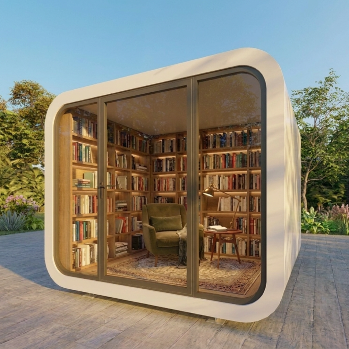 Backyard office pod in a natural setting
